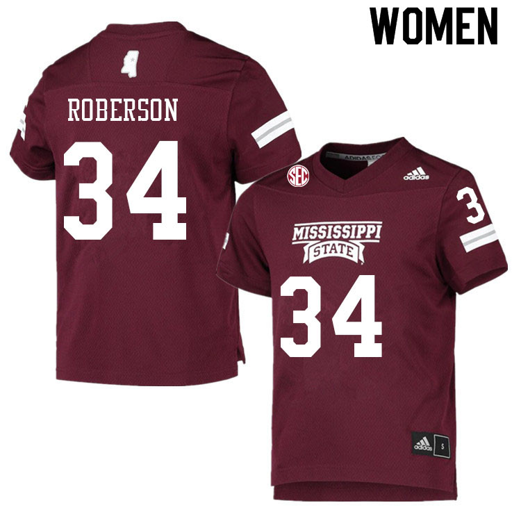 Women #34 Kione Roberson Mississippi State Bulldogs College Football Jerseys Sale-Maroon